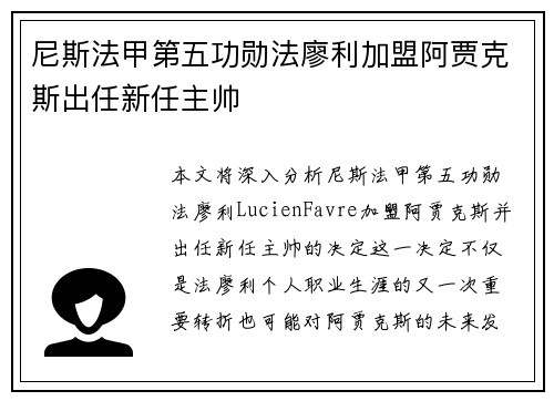 尼斯法甲第五功勋法廖利加盟阿贾克斯出任新任主帅 尼斯法甲第五功勋法廖利加盟阿贾克斯出任新任主帅
