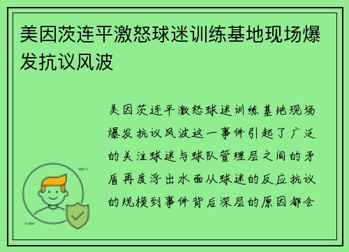 美因茨连平激怒球迷训练基地现场爆发抗议风波 美因茨连平激怒球迷训练基地现场爆发抗议风波